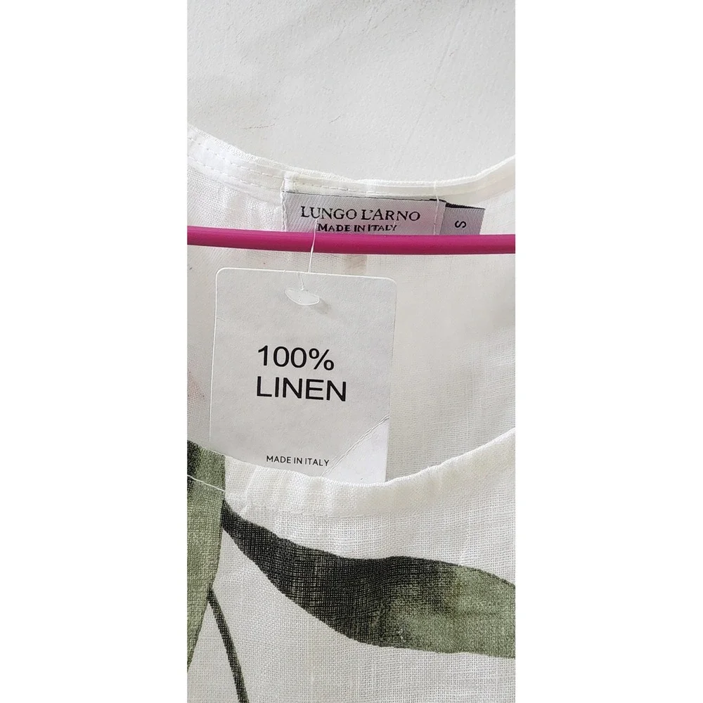 Lungo L'Arno Italy 100% Linen Floral Midi Dress White Pink Green Womens Small - Picture 5 of 6